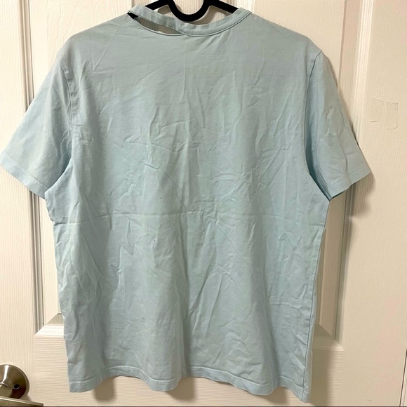 Unisex Casual Vintage Sky Blue Embroidery Cut Out Neck Short Sleeves Stretch Tee - Picture 2 of 5